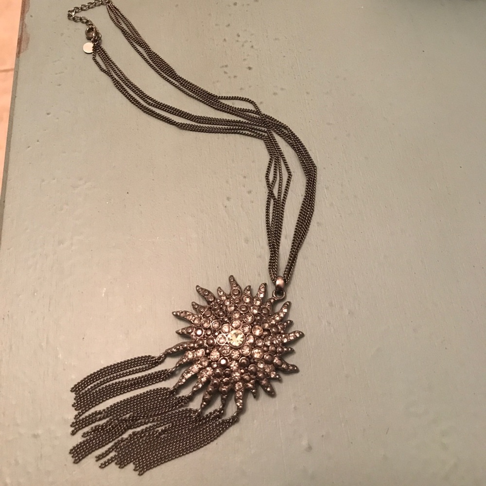 •Gunmetal Art Deco Style Sunburst Necklace• - Picture 5 of 8