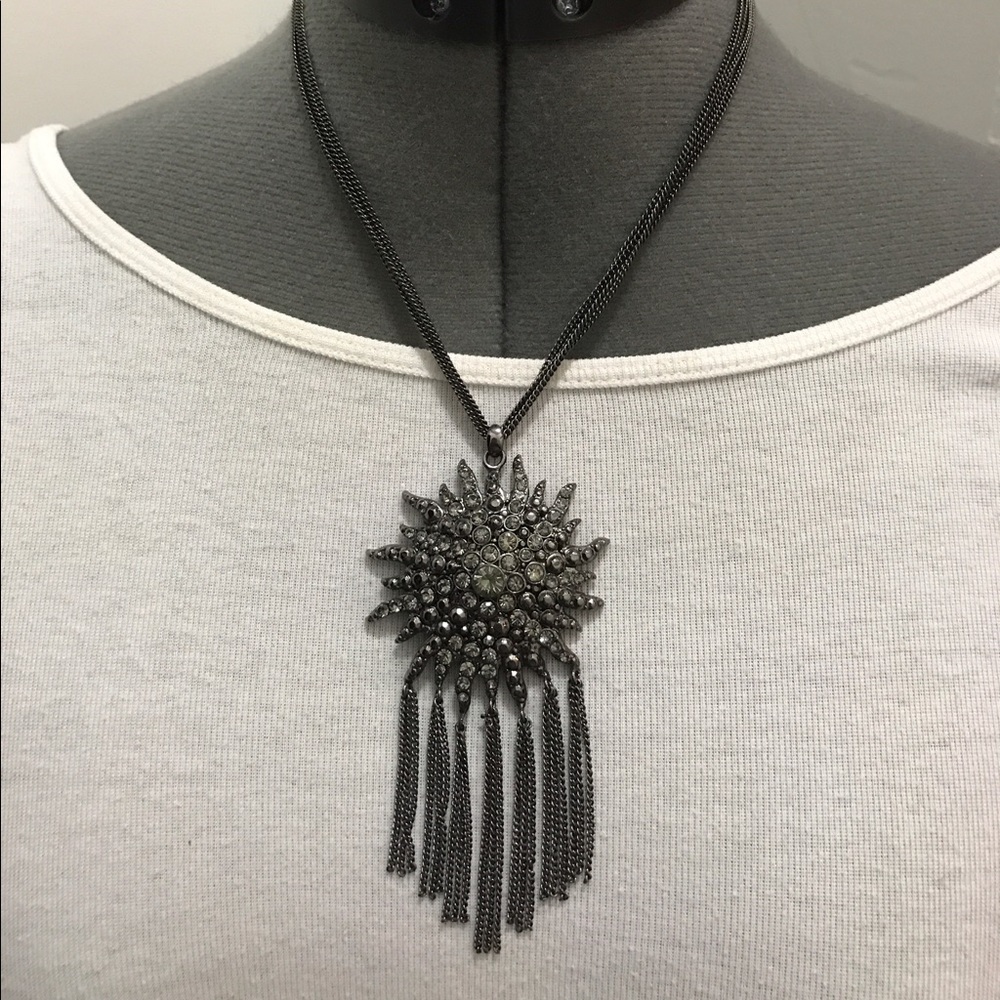 •Gunmetal Art Deco Style Sunburst Necklace• - Picture 2 of 8