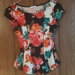 Floral Rose Print Peplum top UNWORN