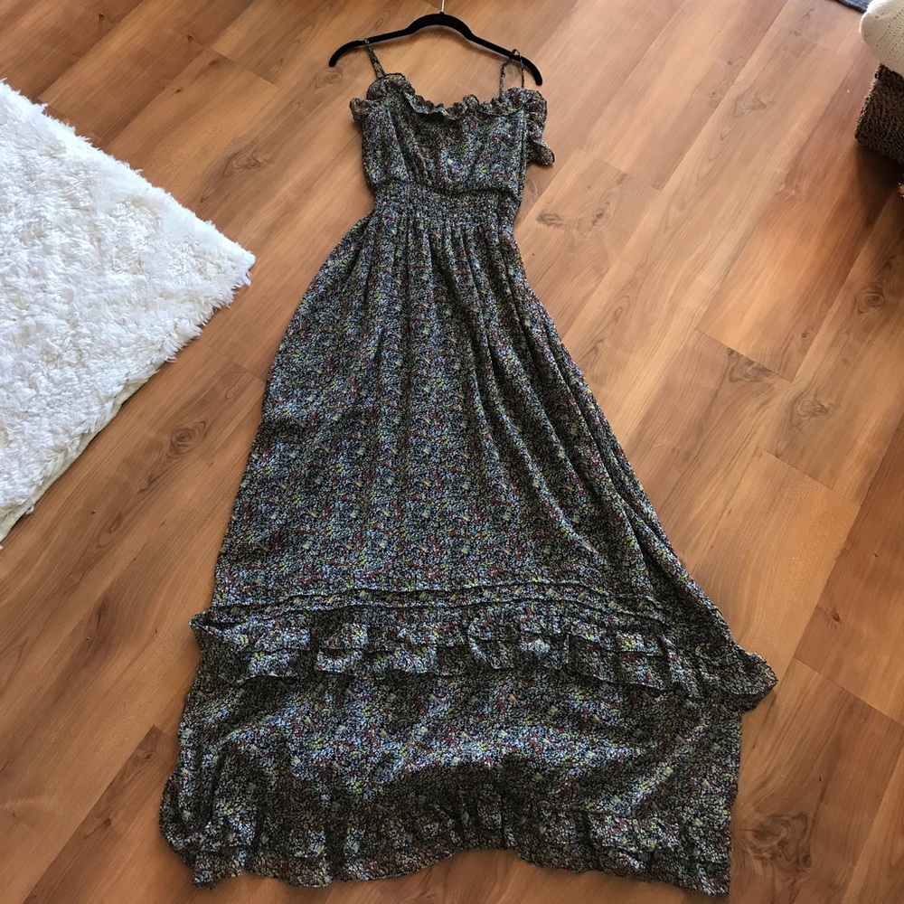 Floral ruffle seam maxi dress