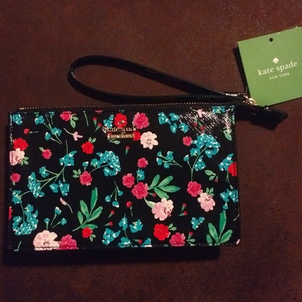 Kate Spade black floral wristlet