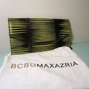 BCBGMAXAZRIA Neon Green & Black Striped Clutch