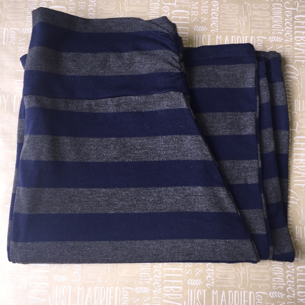 Grey and Blue Long Striped Maxi Skirt