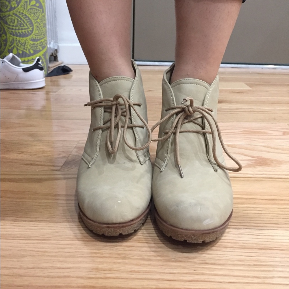 French Suede Cream Tan Wedges