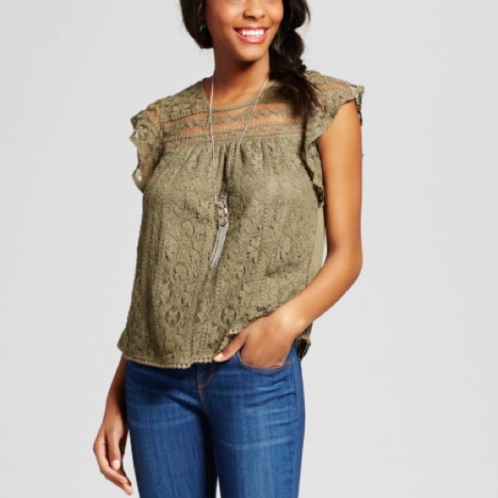Xhiliration olive lace top