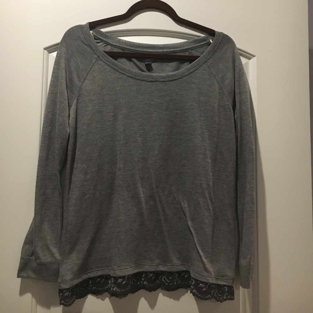 Aerie gray long sleeve with crochet trim