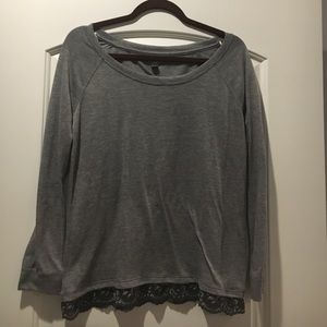 Aerie gray long sleeve with crochet trim