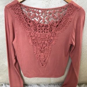 NWT Coral/Pink Long Sleeve Crop Top