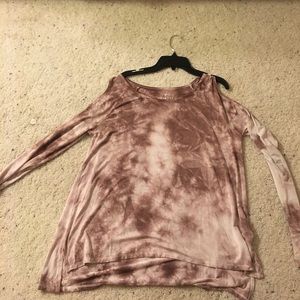 A long sleeve purple and white shirt