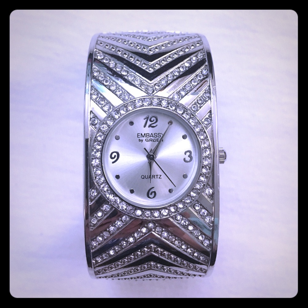 Beautiful jeweled silver watch.
