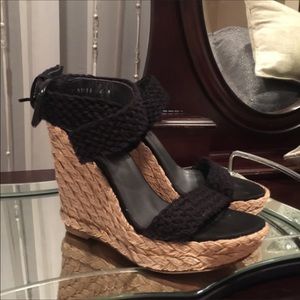 Stuart Weitzman 6 Black Wedge Espadrilles