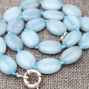 Sea blue oval beads stylish hand made necklace