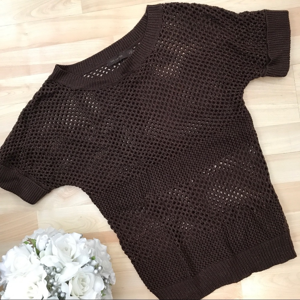 The Limited brown knit short sleeve sweater