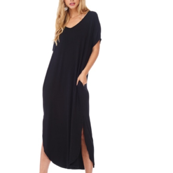 Black Loose Fit Boyfriend Tee Maxi Dress - Picture 2 of 5