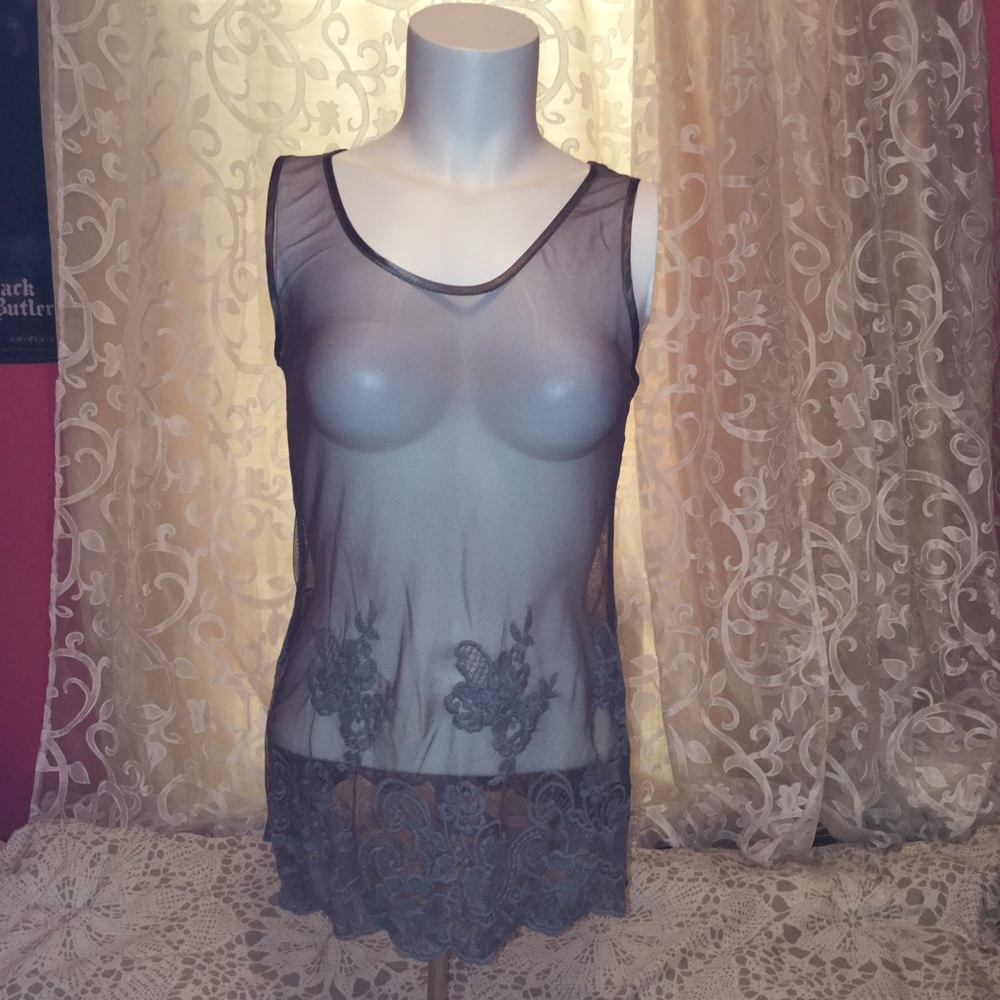 BANANA REPUBLIC 🔥GREY see-through mesh top