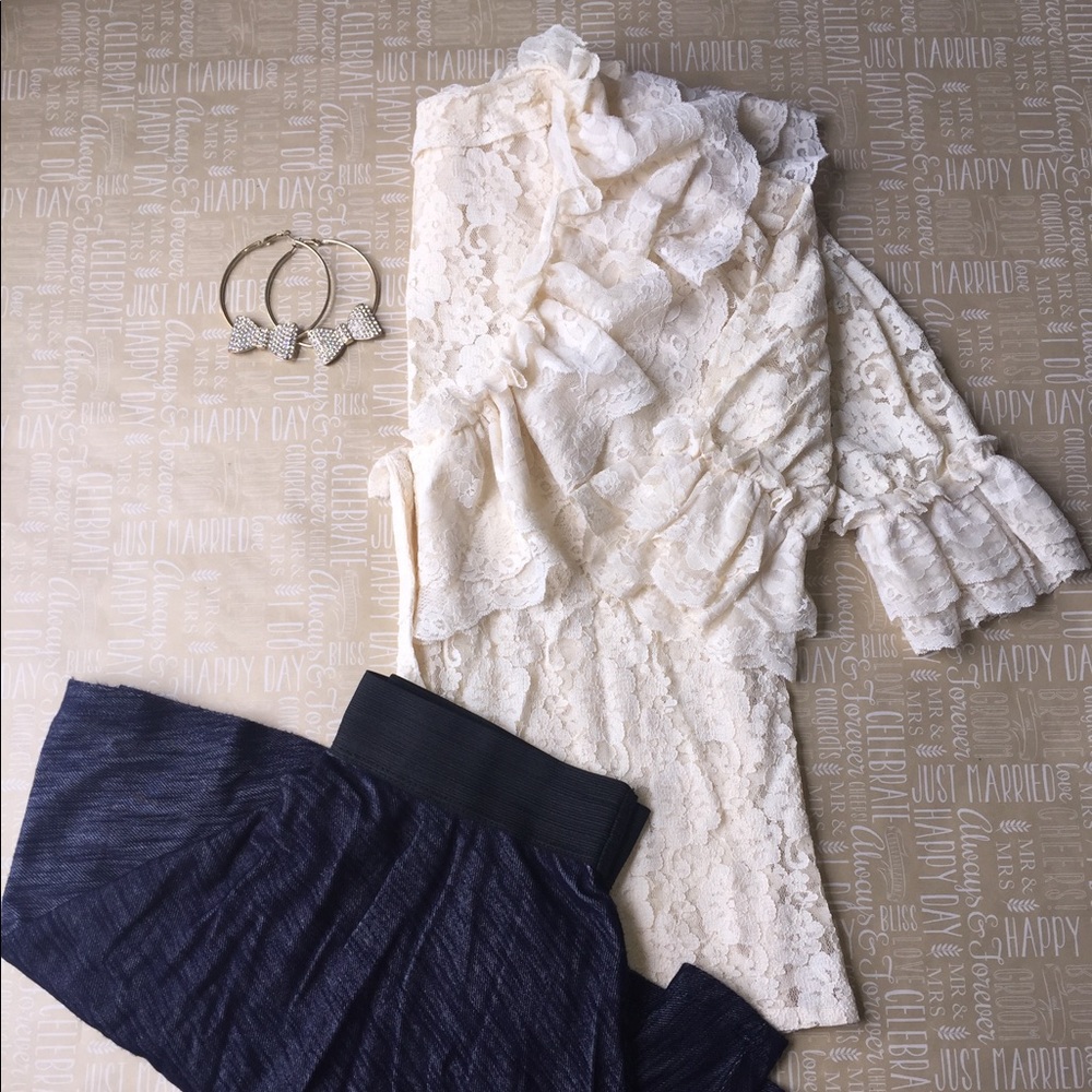 Vintage Cream Lace Victorian Button Down Blouse