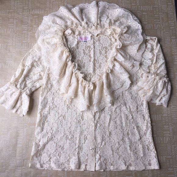 Vintage Cream Lace Victorian Button Down Blouse - Picture 2 of 5
