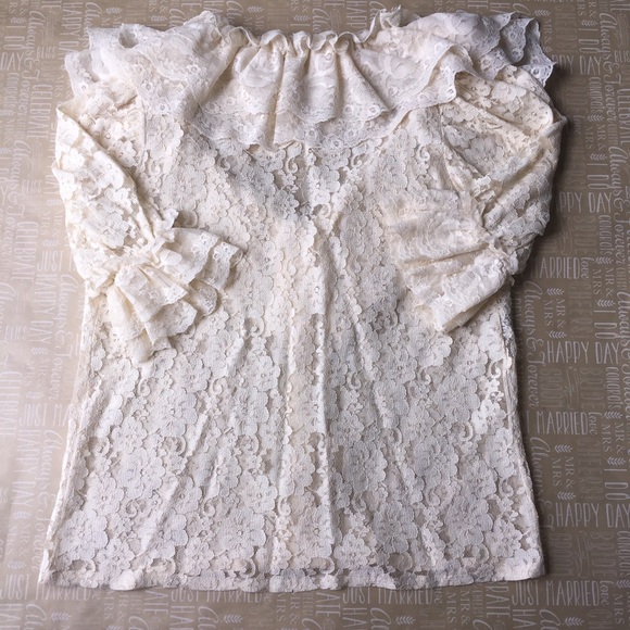 Vintage Cream Lace Victorian Button Down Blouse - Picture 3 of 5