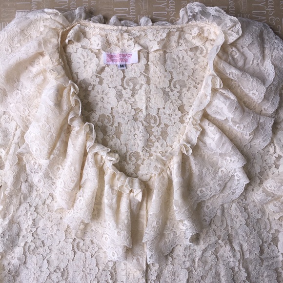 Vintage Cream Lace Victorian Button Down Blouse - Picture 4 of 5