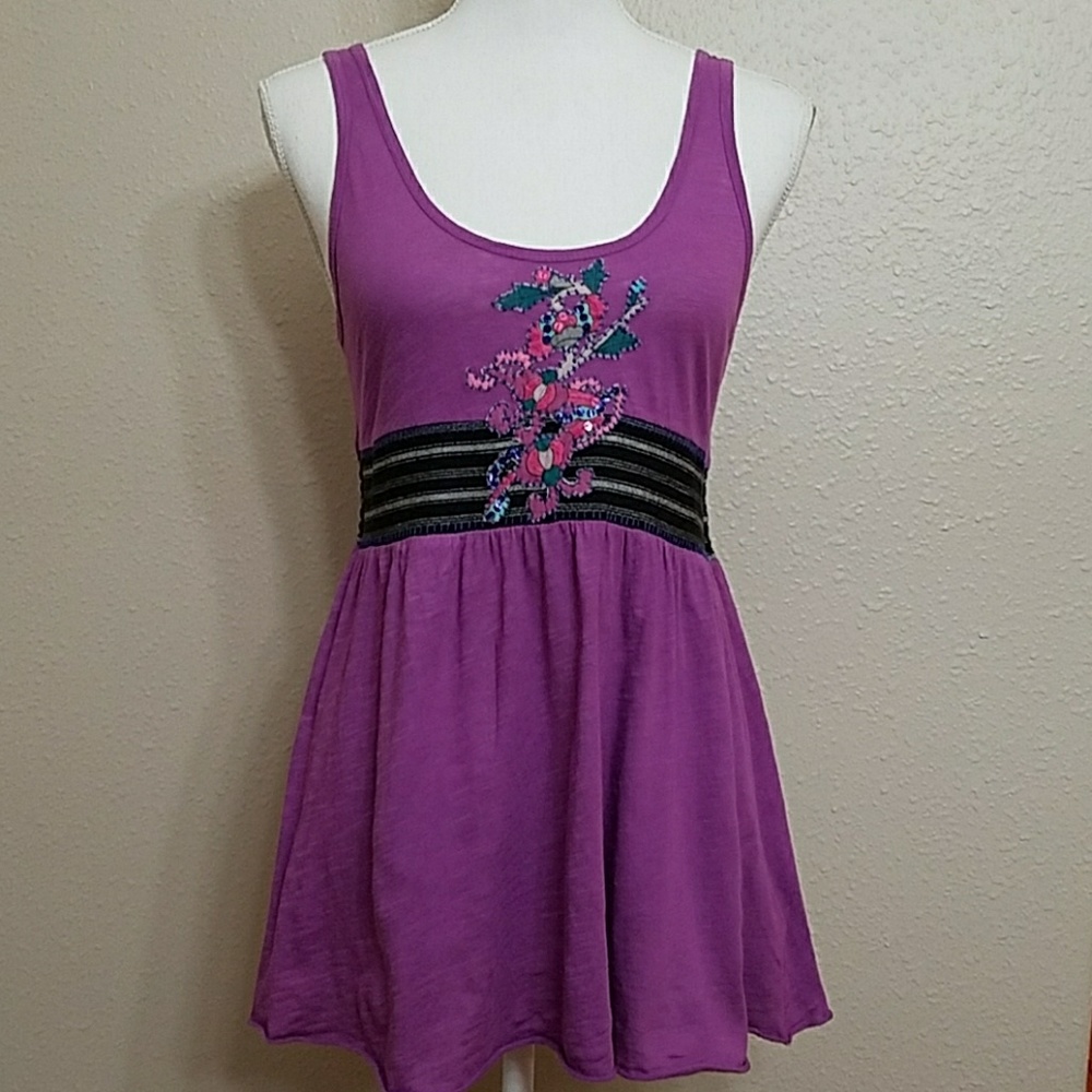 Free People Purple Tank with Embroidery