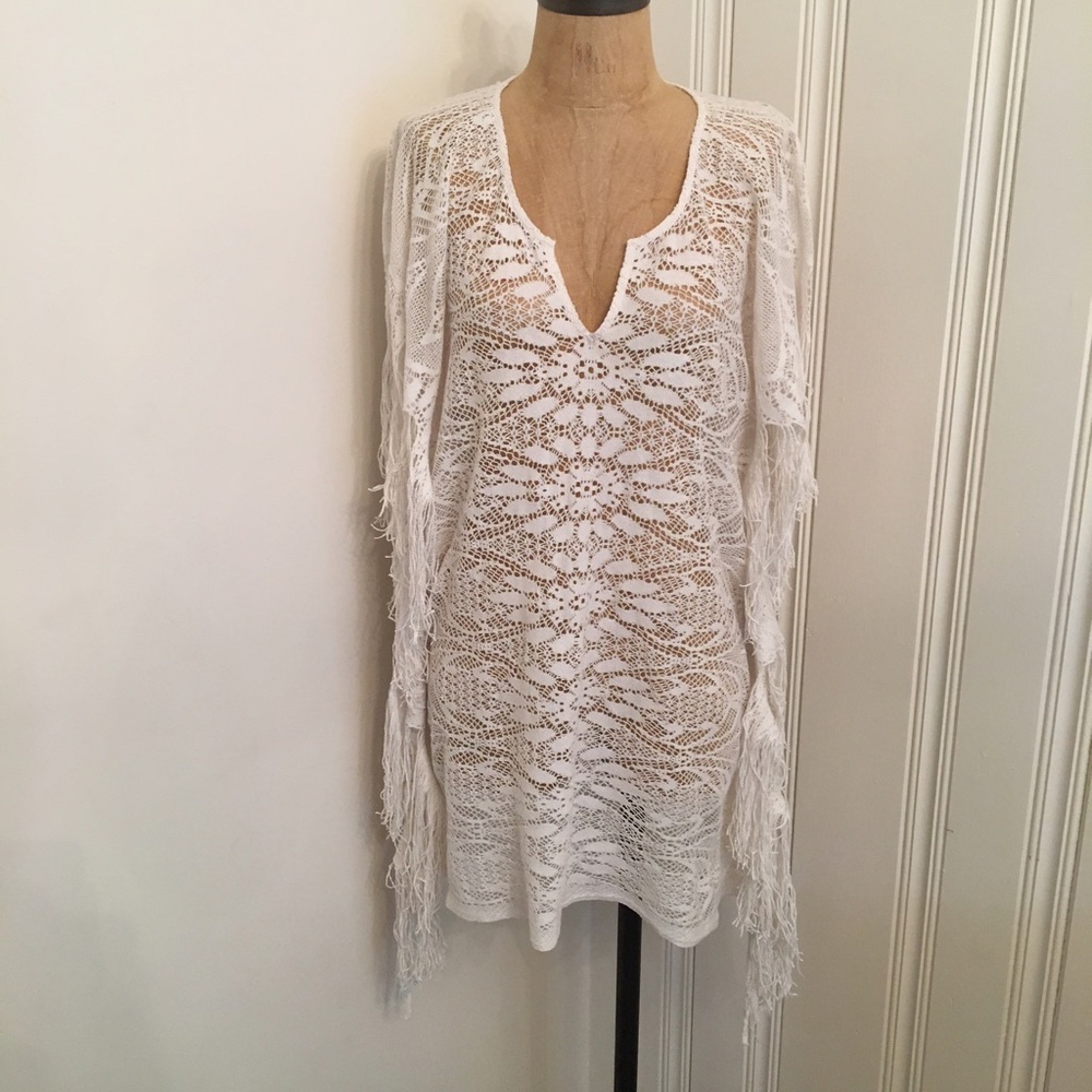 Woven fringe coverup or tunic top