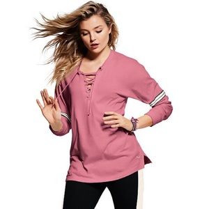 PINK VS Light Blue Lace Up Long Sleeve Campus Tee