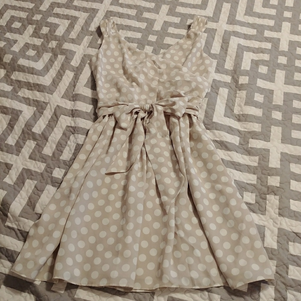 Express Beige White Polka Dot Dress