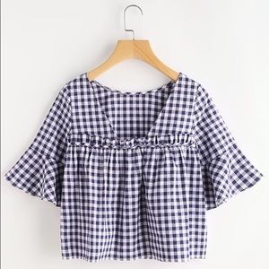 Gingham cutout back Blouse
