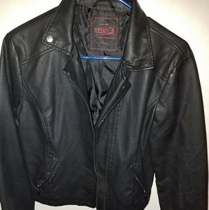 Faux leather fringe jacket