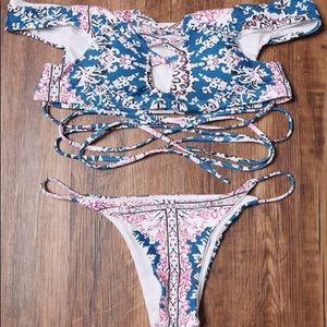 pink and blue wrap bikini