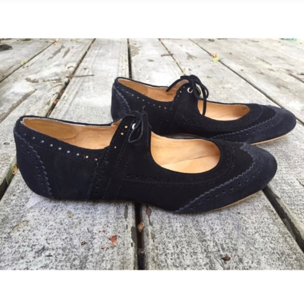 Livie & Luca Black Suede Brogue MaryJane Tie Flats