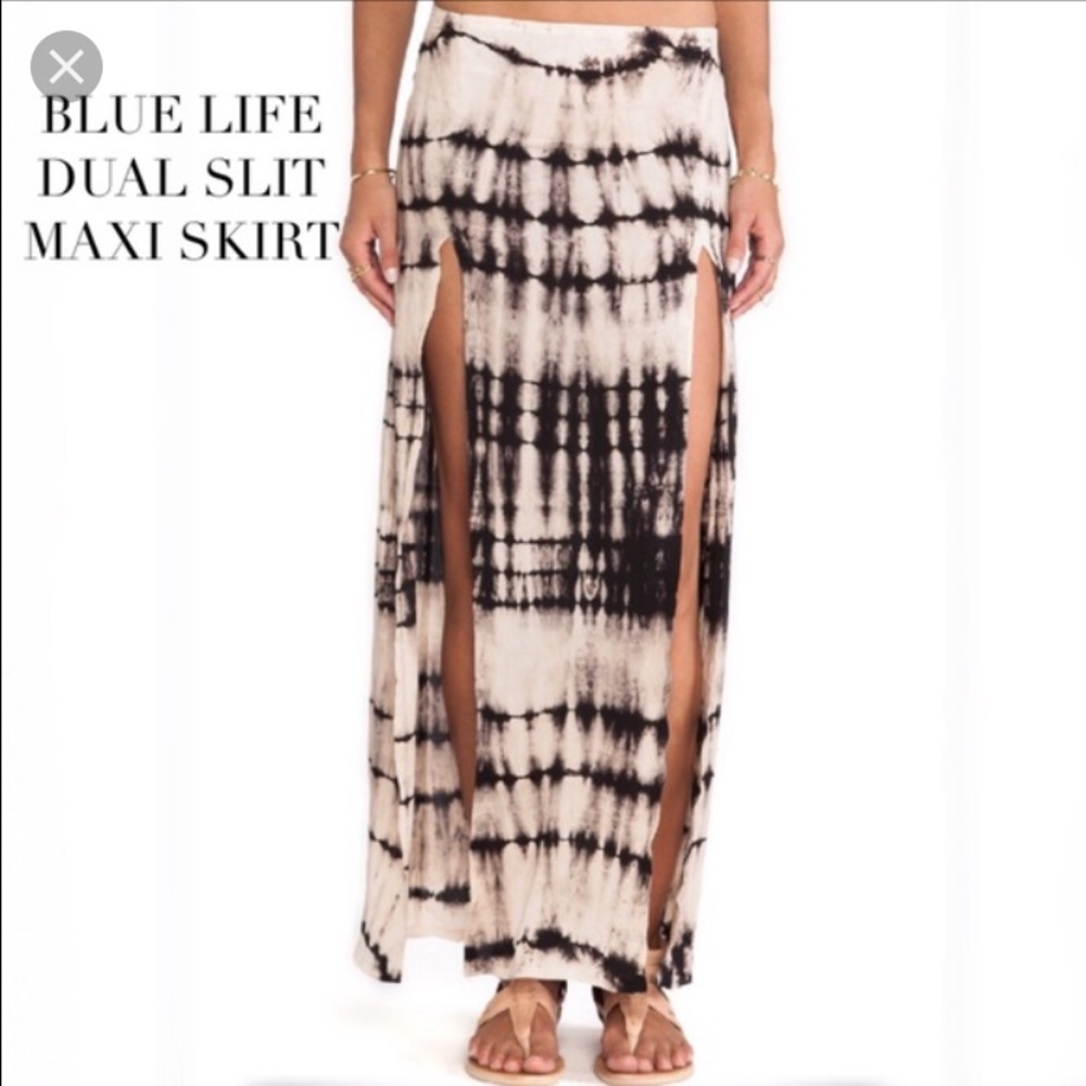 Blue Life dual slit maxi skirt (blue tie dye) (S)