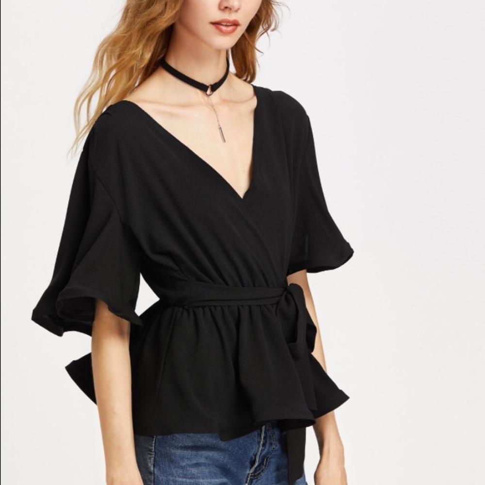 Flowy Black Wrap Top