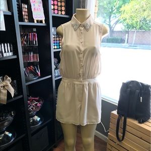Beige diamond accented romper