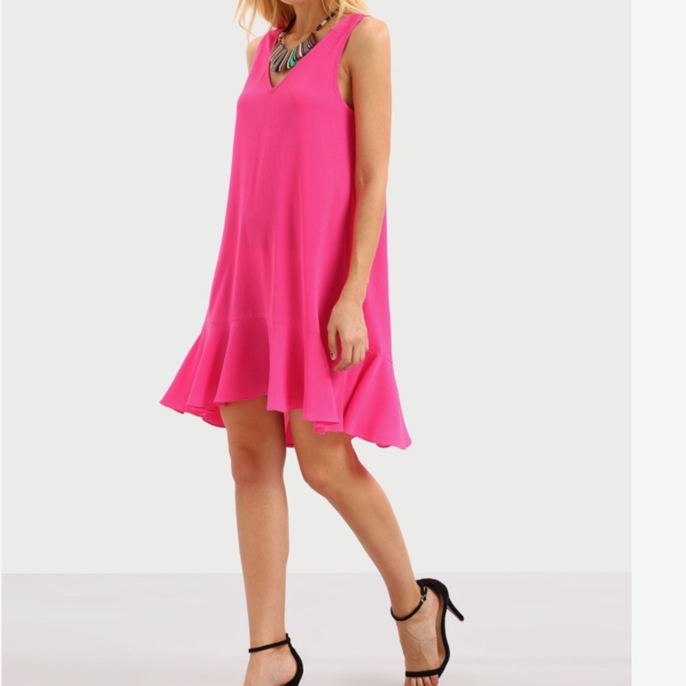 Bright Pink V Neck Dress