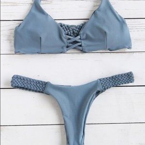 Grey braided strap halter bikini set
