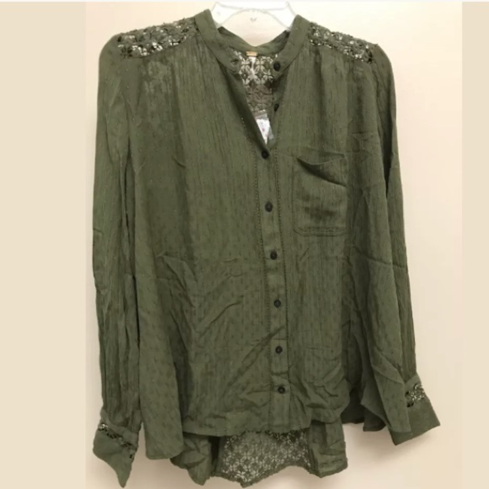 NWT Free People olive green crochet Blouse