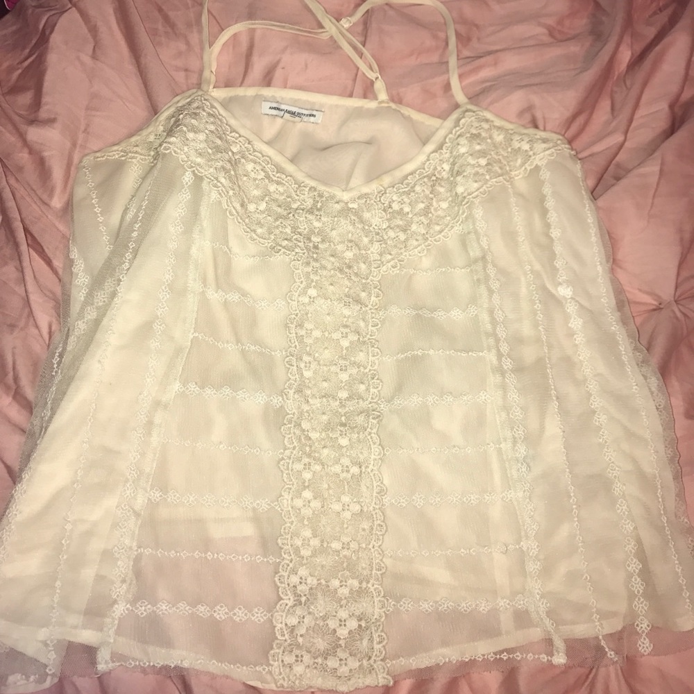 American Eagle - Cream Lace Tank Tank Blouse