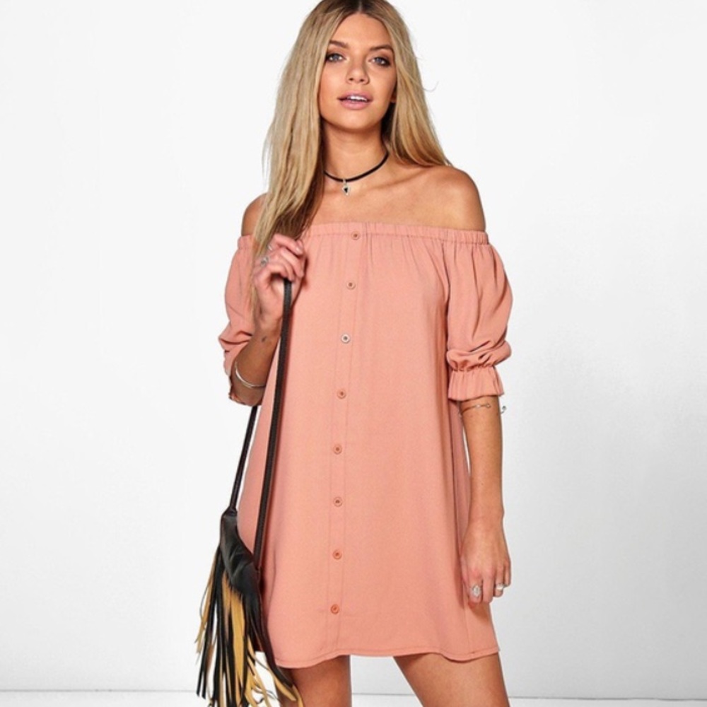 Off the shoulder blush pink dress