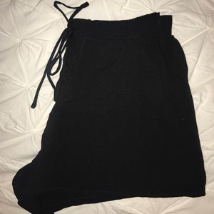 Lace-up Flowy Woven Black Shorts