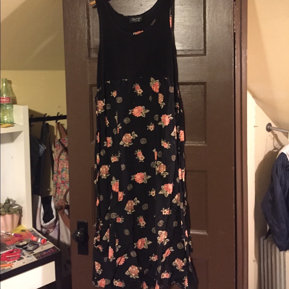 Vintage black floral print dress