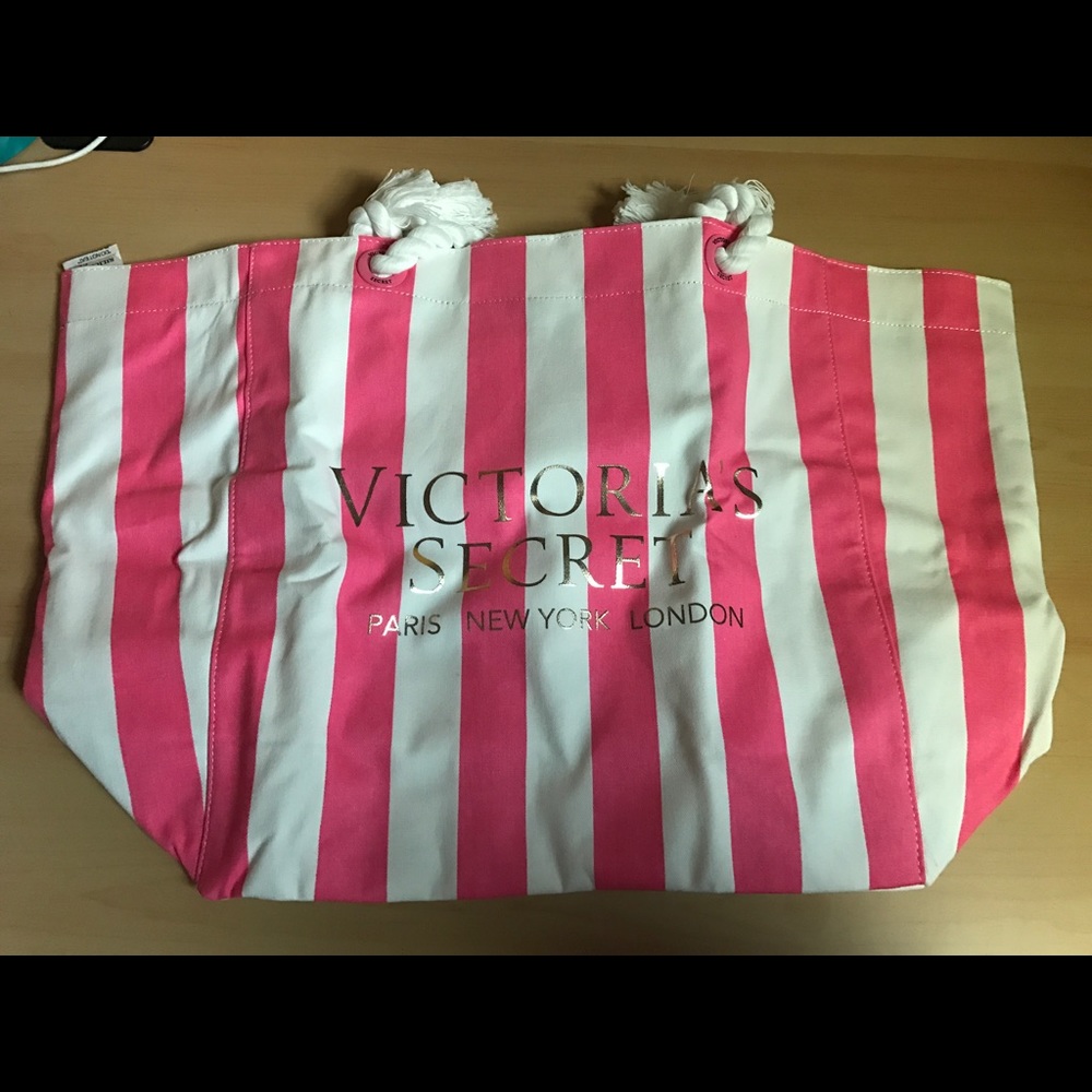 Victoria's Secret Beach Tote Bag Pink White Strip
