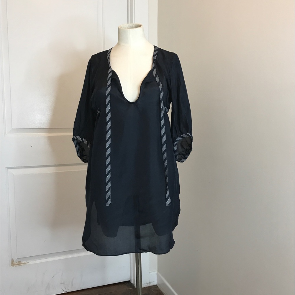 Navy silk tunic by Sunner