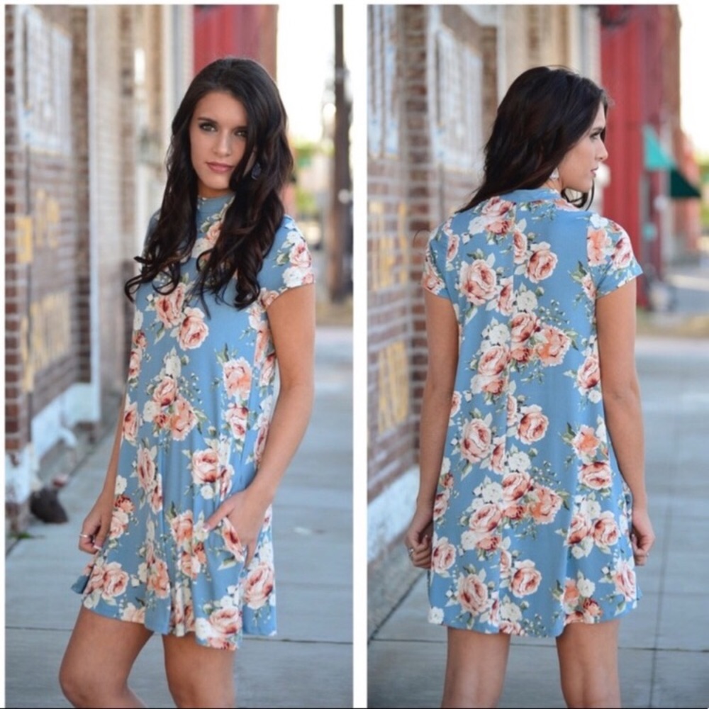 Infinity Raine Blue roses swing tunic / dress