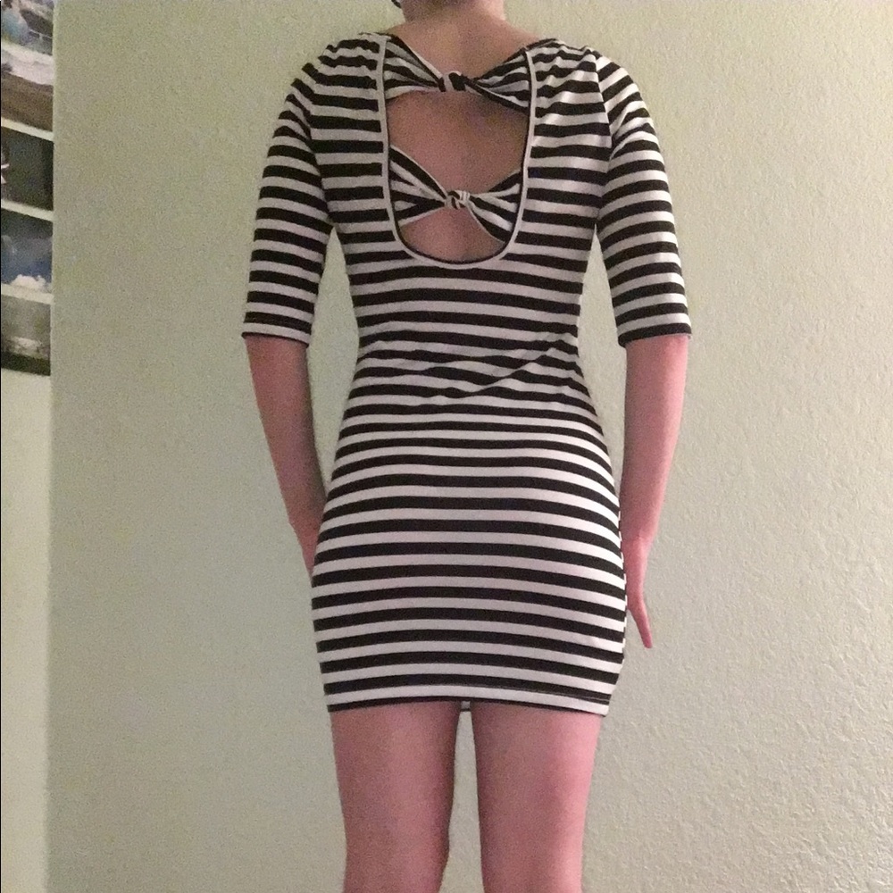 Bodycon Striped Dress with Open Back