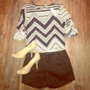 NWT Navy Blue Chevron Print Blouse