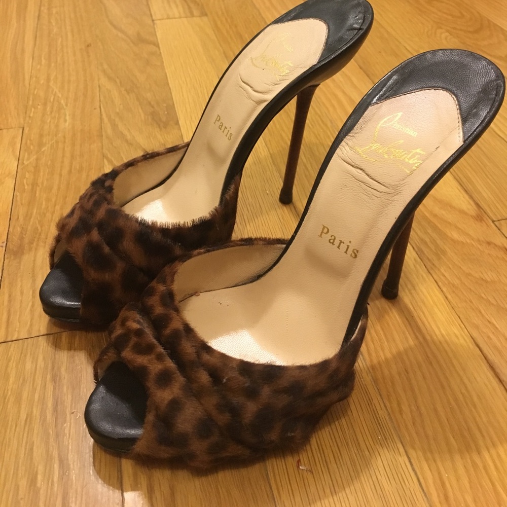 Christian Louboutin Pony Hair Peep Toe Heels, 7.5