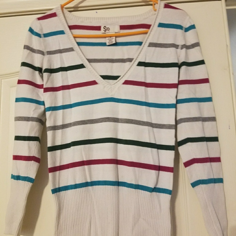 Deep V-Neck Stripped Sweater