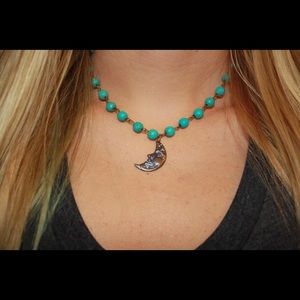 Turquoise choker with moon charm