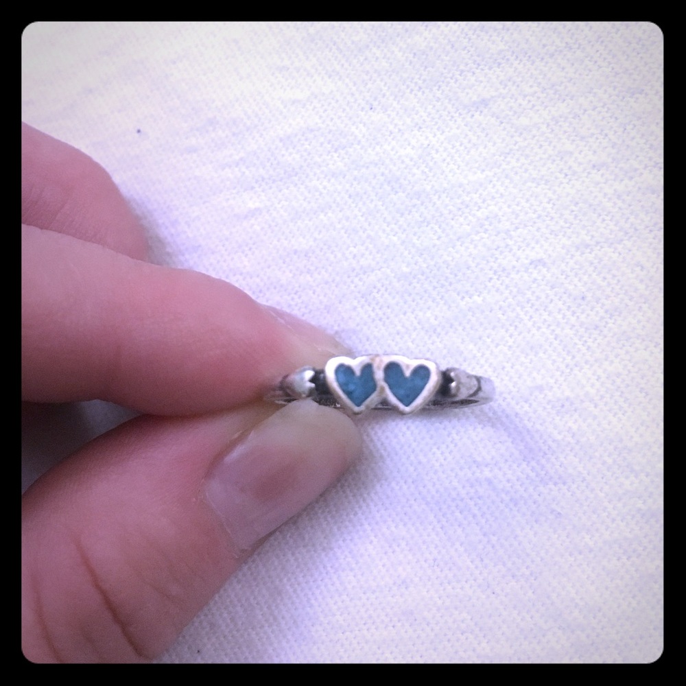 Beautiful double heart turquoise silver ring
